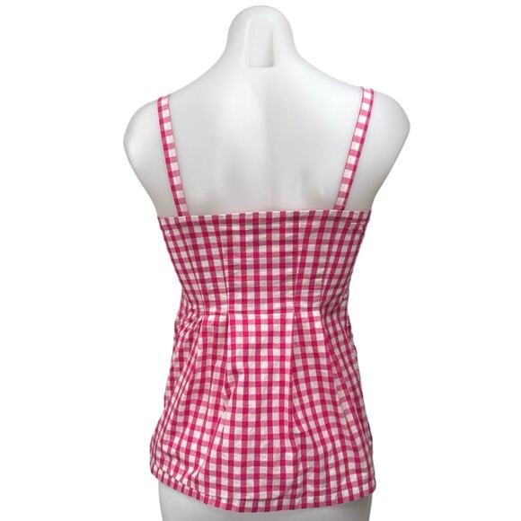 Burberry Women's Pink White Plaid Checkered Sleeveless Peplum Tunic Tank Top 4 - Picture 3 of 5